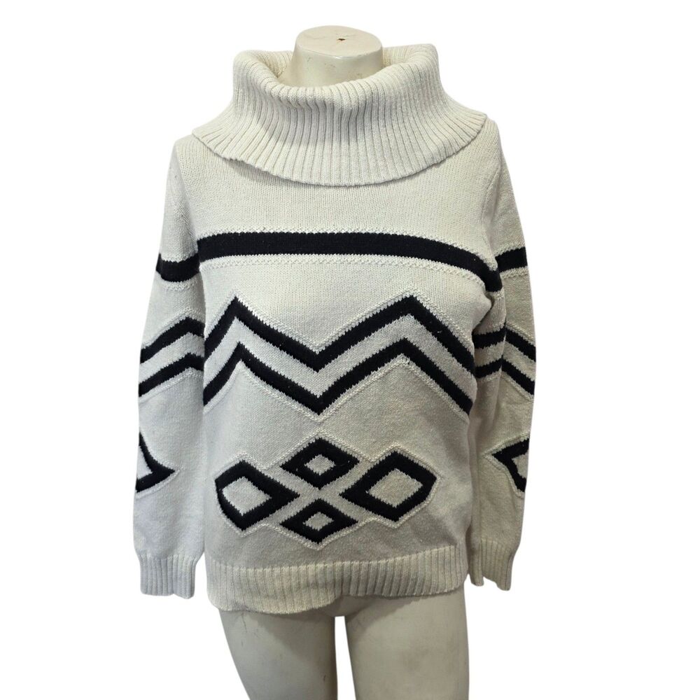 Lauren Jeans Co Ralph Lauren XL Cowl Neck Aztec Geometric Knit Sweater Ivory